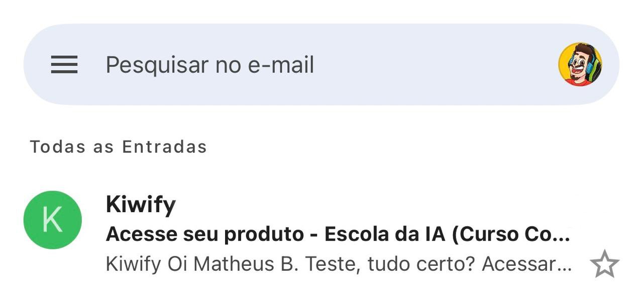 E-mail da Kiwify com o assunto Acesse seu produto Escola da IA