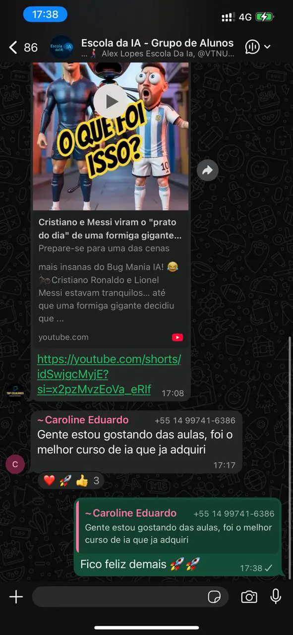 Mensagem real de aluno da Escola da IA 11