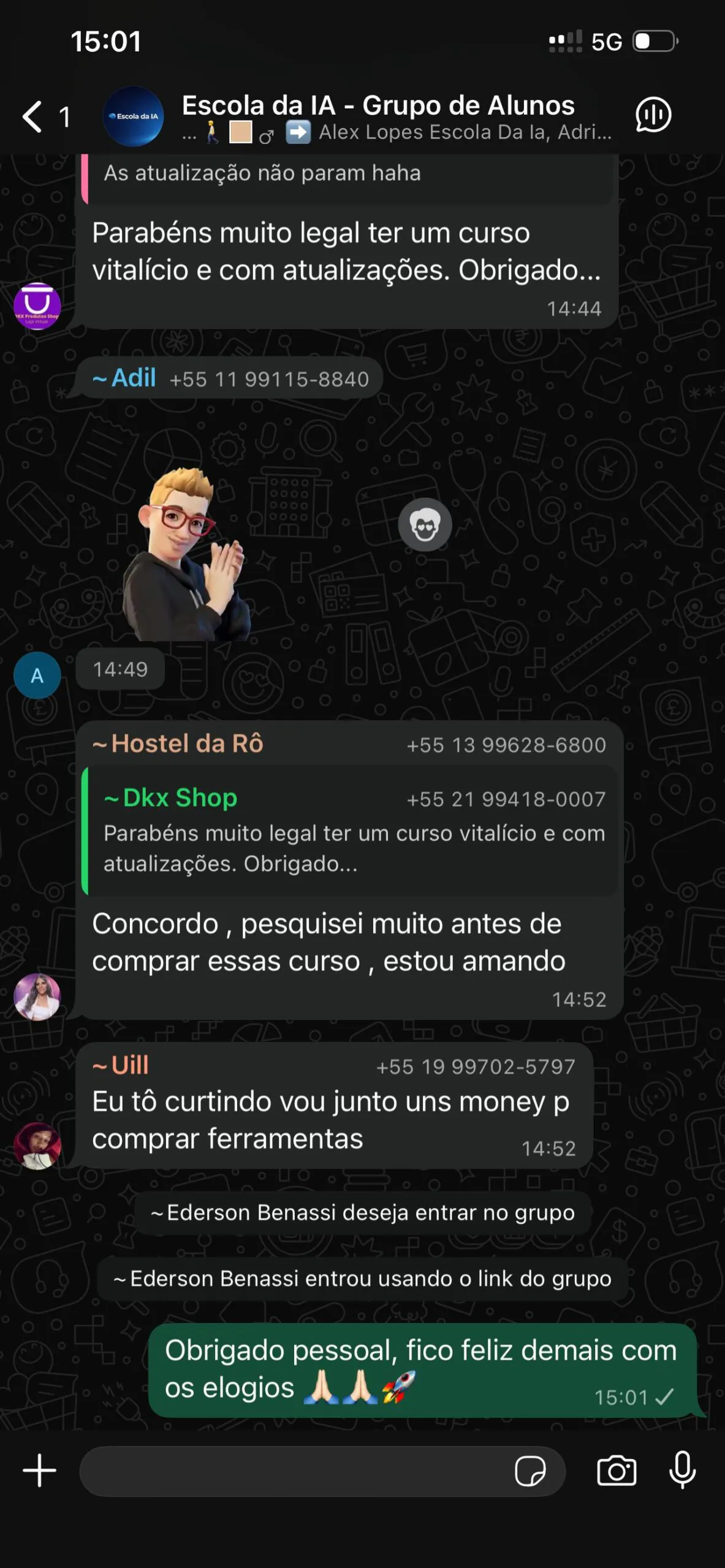 Mensagem real de aluno da Escola da IA 5