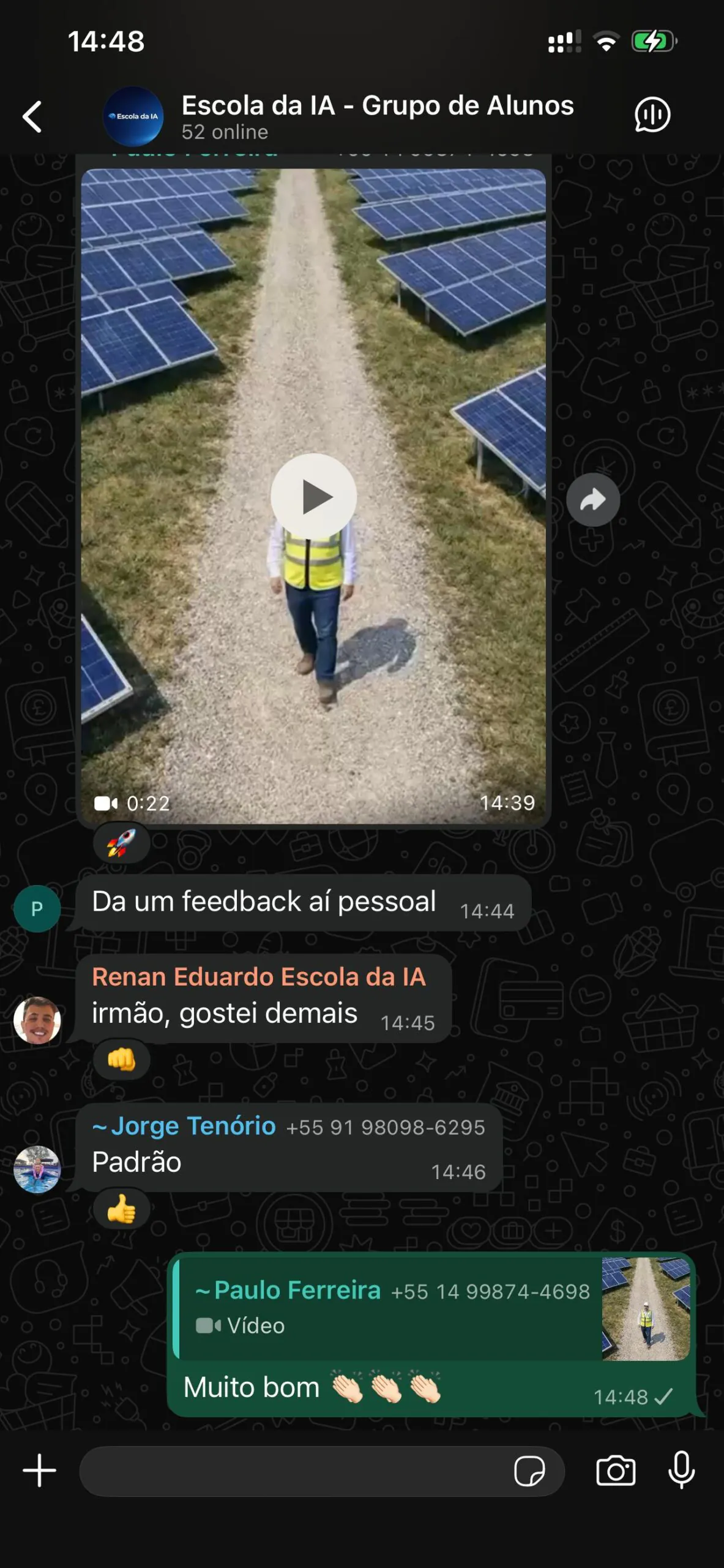 Mensagem real de aluno da Escola da IA 2