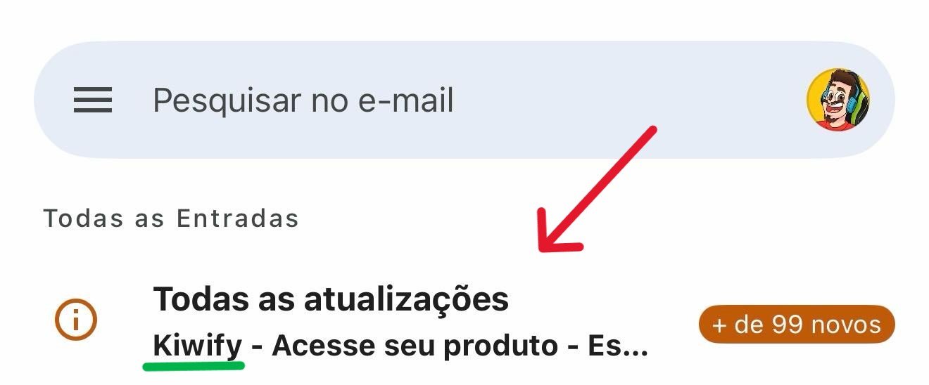 Caixa de entrada mostrando o e-mail de acesso enviado pela Kiwify