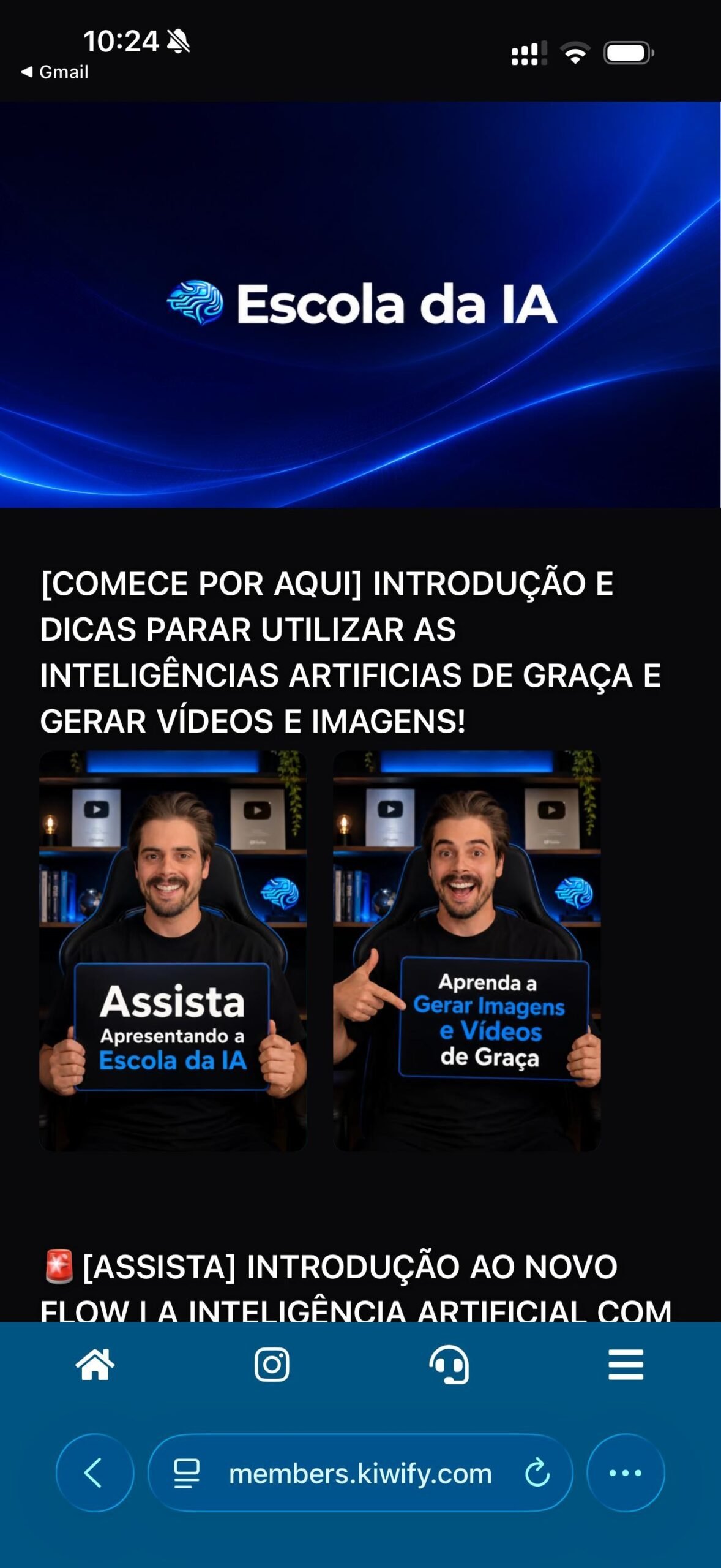 Área de membros da Escola da IA dentro da plataforma Kiwify